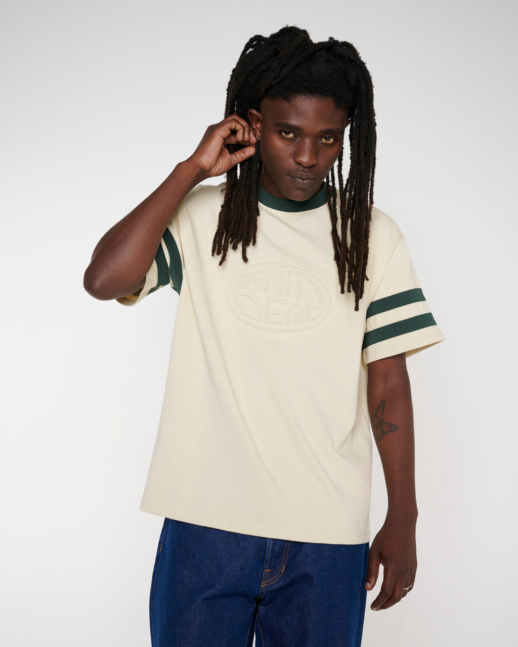 Shop Text Embossed T-shirt with Round Neck and Short Sleeves