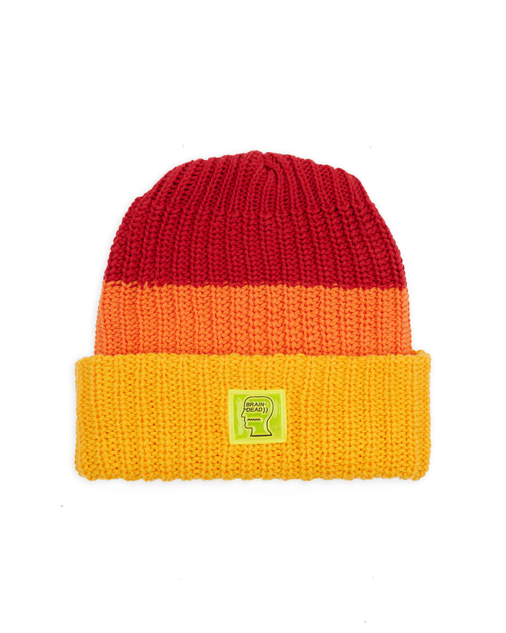 Safety Logo Head PVC Tri-Colorblock Cotton Beanie - Red/Orange/Yellow