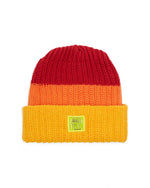 Safety Logo Head PVC Tri-Colorblock Cotton Beanie - Red/Orange/Yellow 1