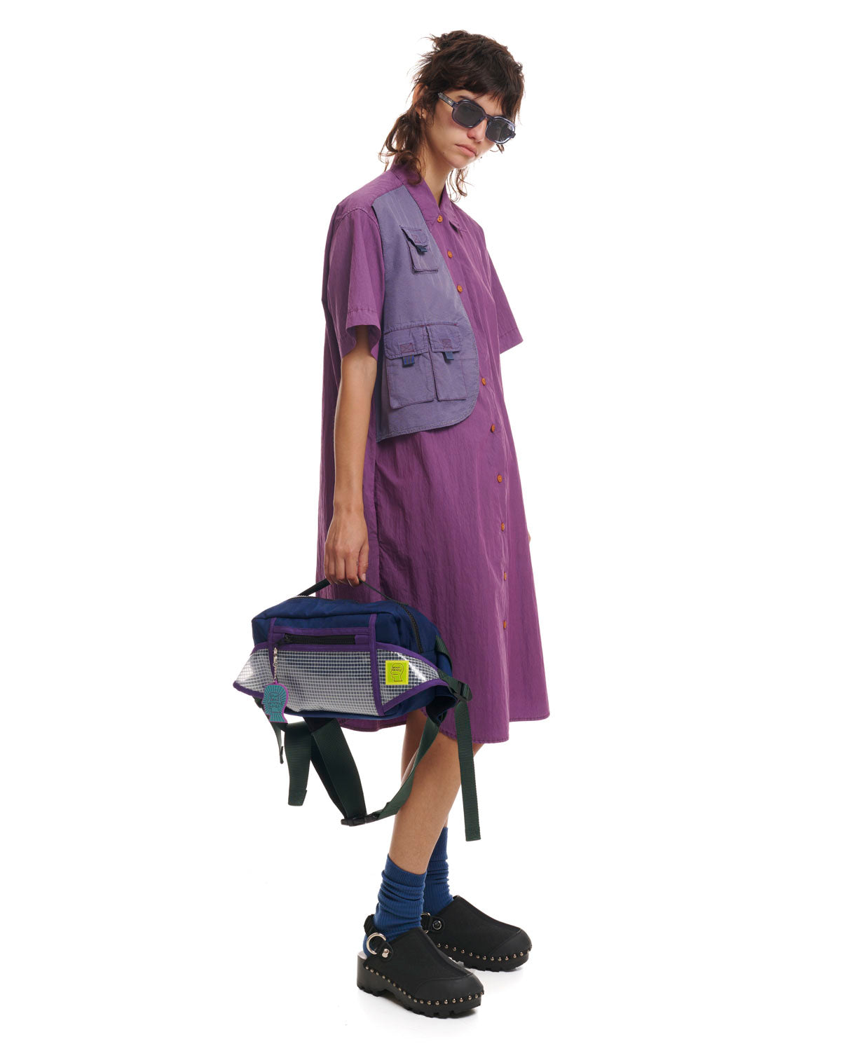 Nylon Utility Shirt Dress - Purple 6