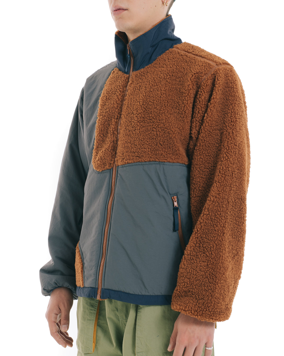 Paneled Sherpa Full Zip Jacket - Brown