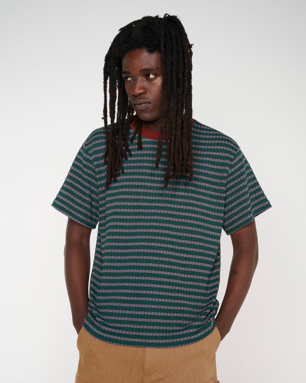 Raised Dot Striped T-shirt - Forest Green 4