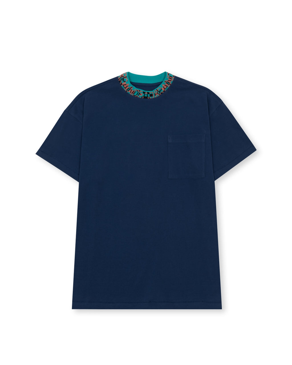 Jacquarded Collar Pique Mock Neck Shirt - Navy