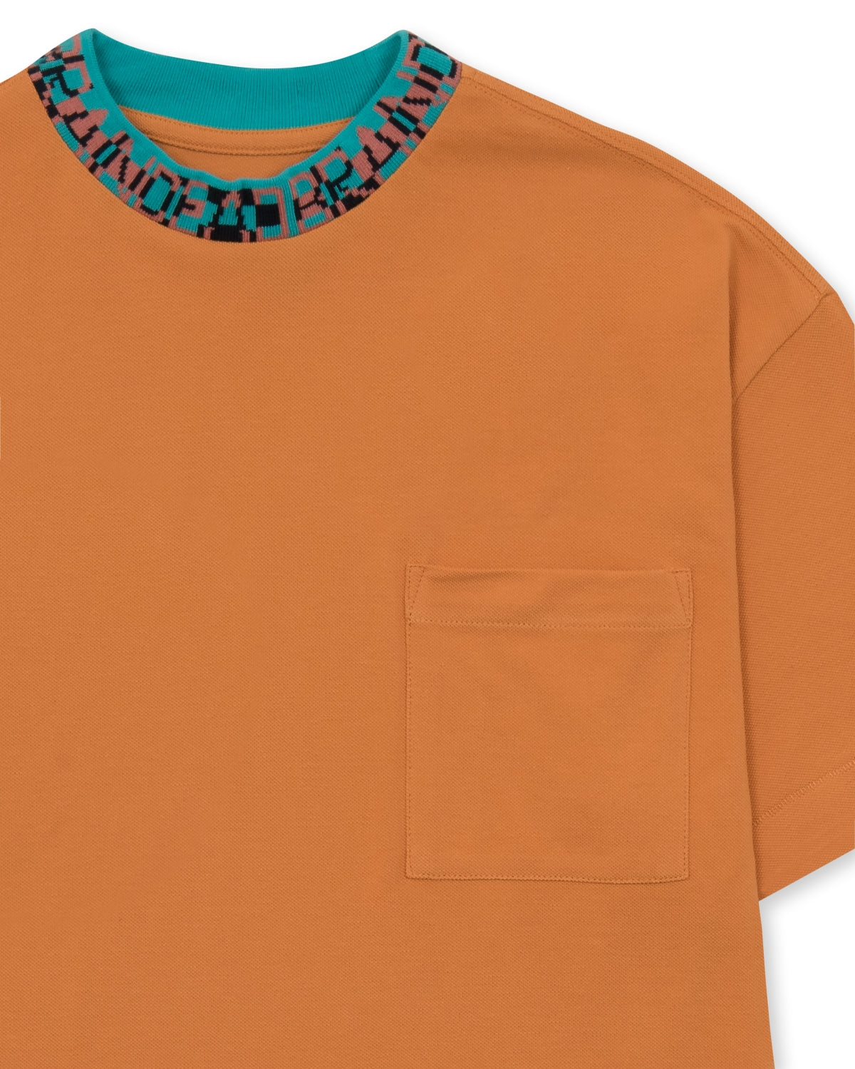 Jacquarded Collar Pique Mock Neck Shirt - Orange 3