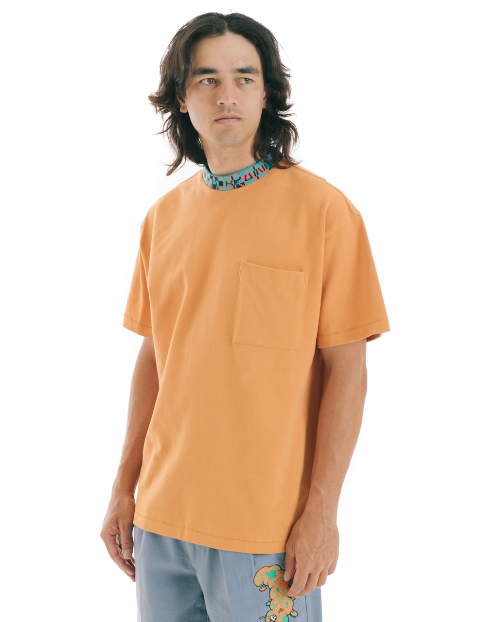 Jacquarded Collar Pique Mock Neck Shirt - Orange 4