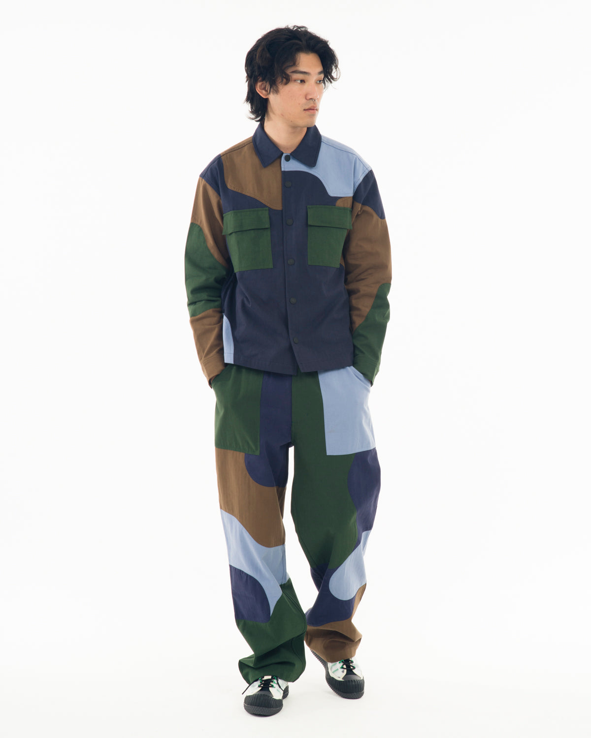 Patchwork Military Field Shirt Jacket - Navy 6