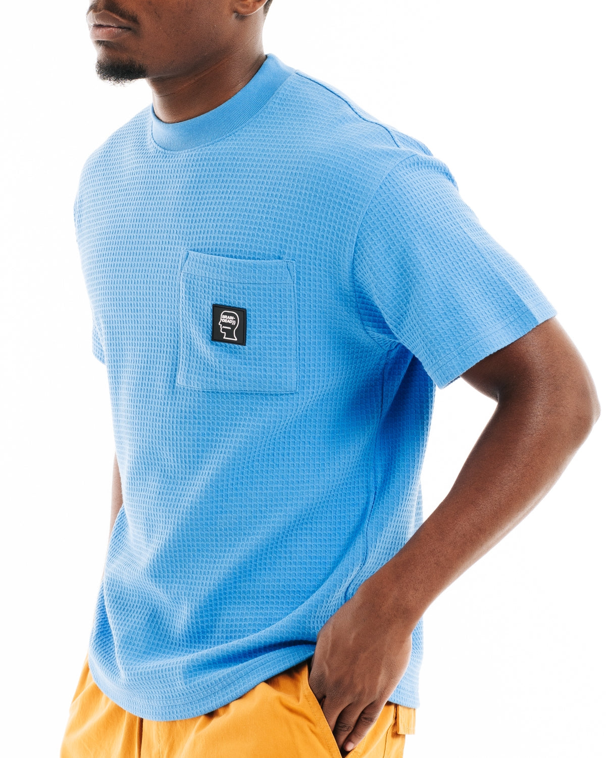 Waffle Knit Mockneck Pocket Shirt W/ PVC - Light Blue 5