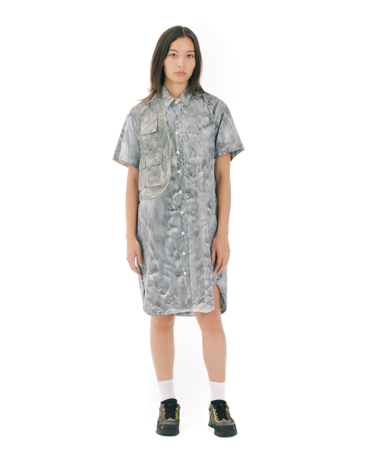 Liquid Dye Utility Shirt Dress - Slate Gray 4