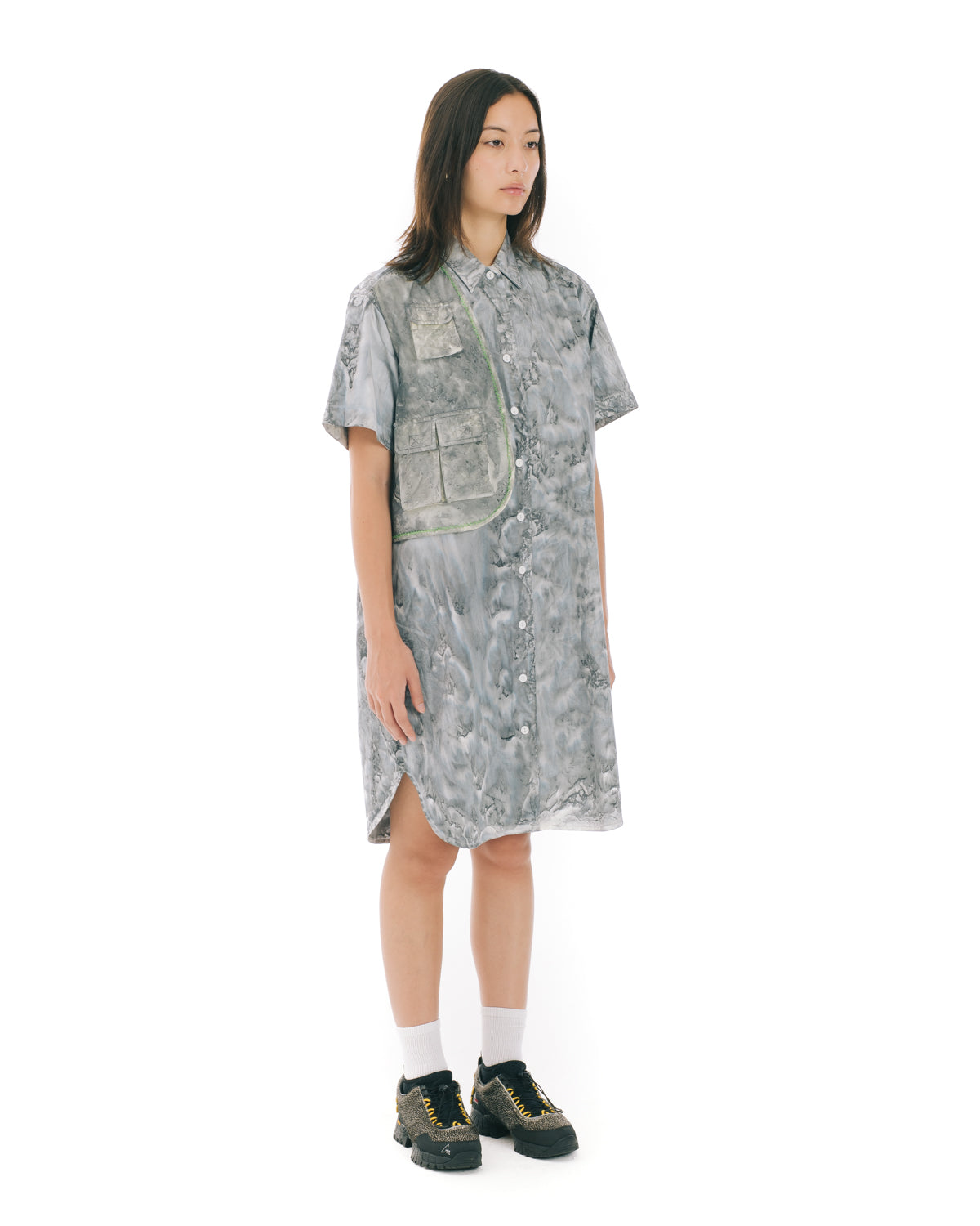 Liquid Dye Utility Shirt Dress - Slate Gray 6