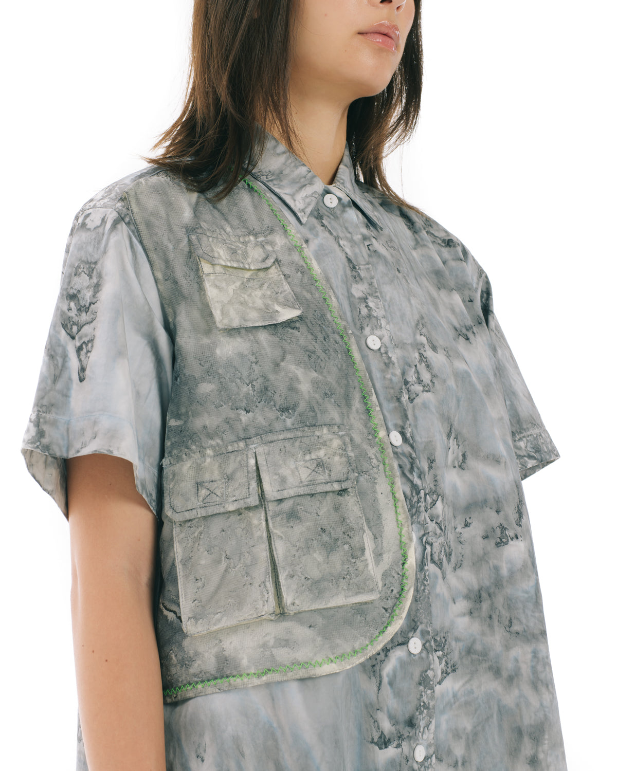 Liquid Dye Utility Shirt Dress - Slate Gray 7
