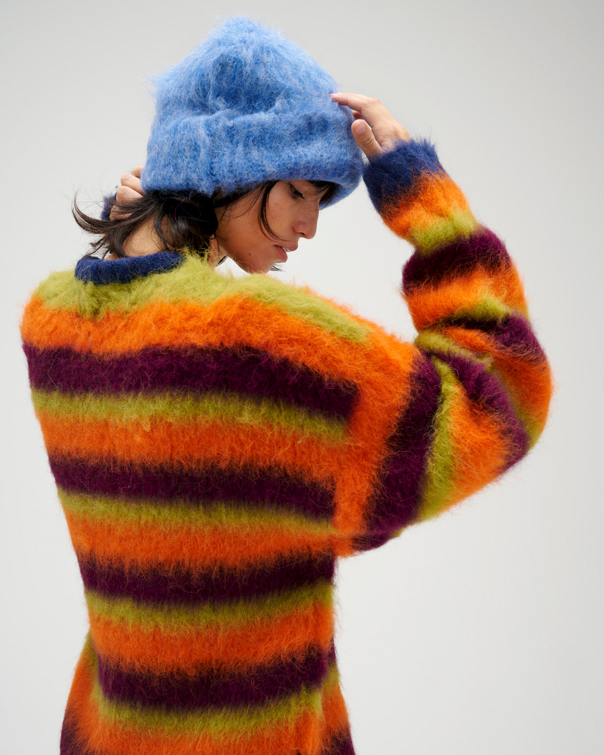 Blurry Lines Alpaca Crewneck Sweater - Orange Multi 6