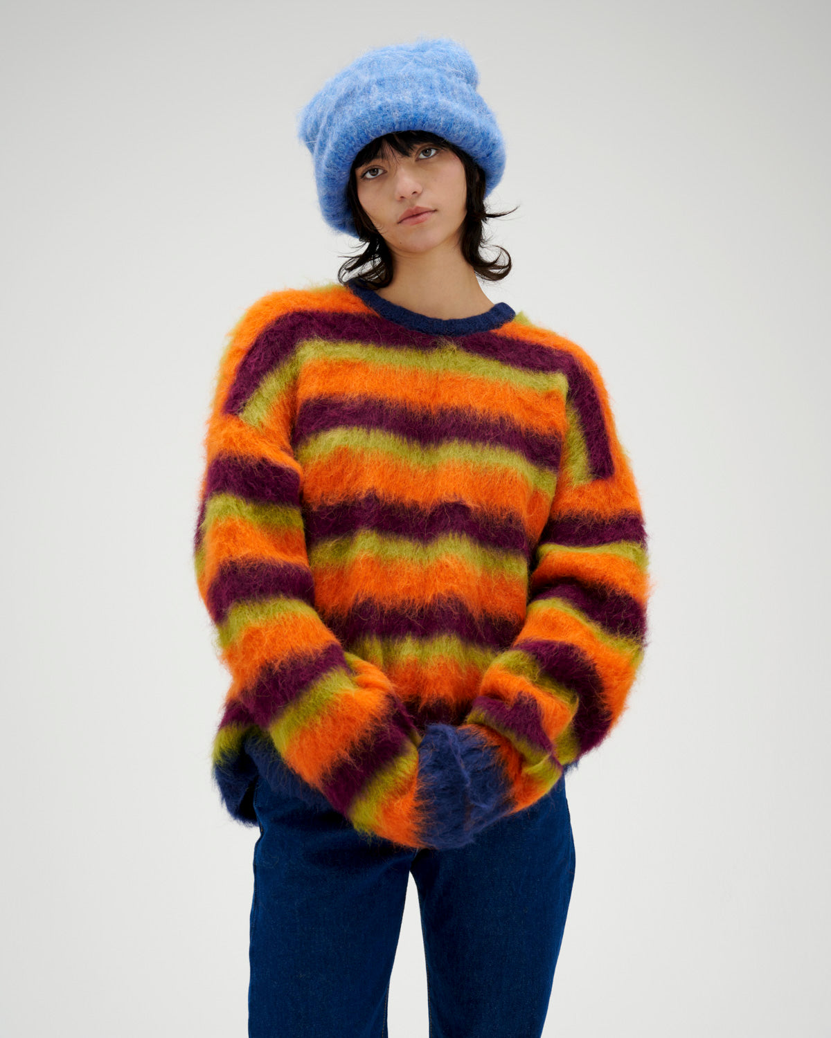 Blurry Lines Alpaca Crewneck Sweater - Orange Multi 4