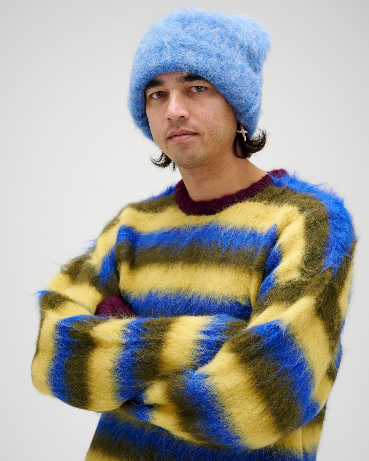 Blurry Lines Alpaca Crewneck Sweater - Yellow Multi 4
