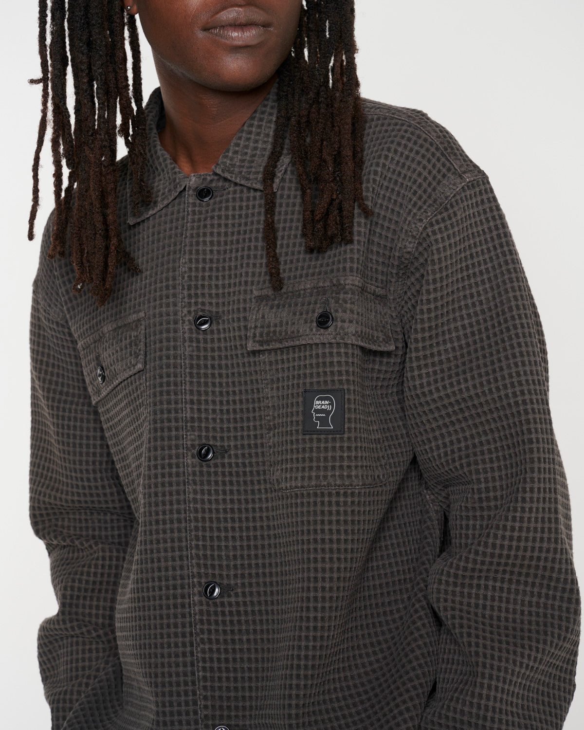 Waffle Button Front Shirt - Charcoal 5