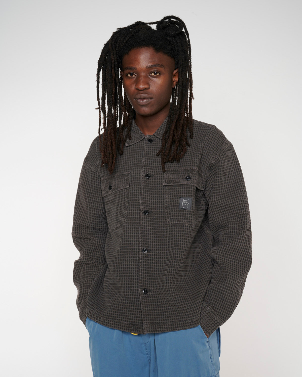 Waffle Button Front Shirt - Charcoal 4