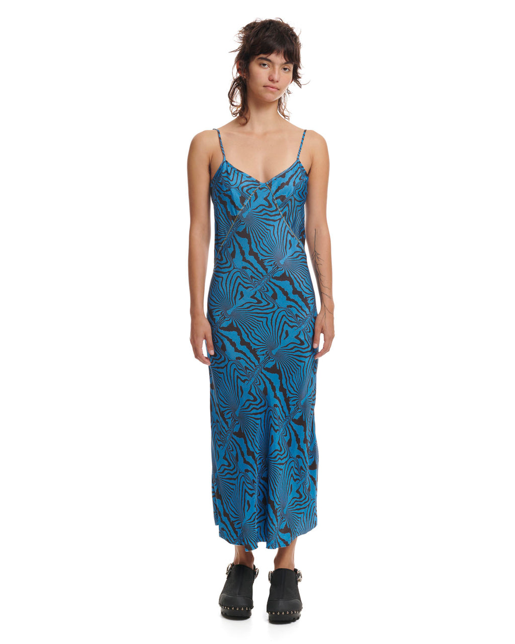 Warped Zebra Slip Dress - Blue 4