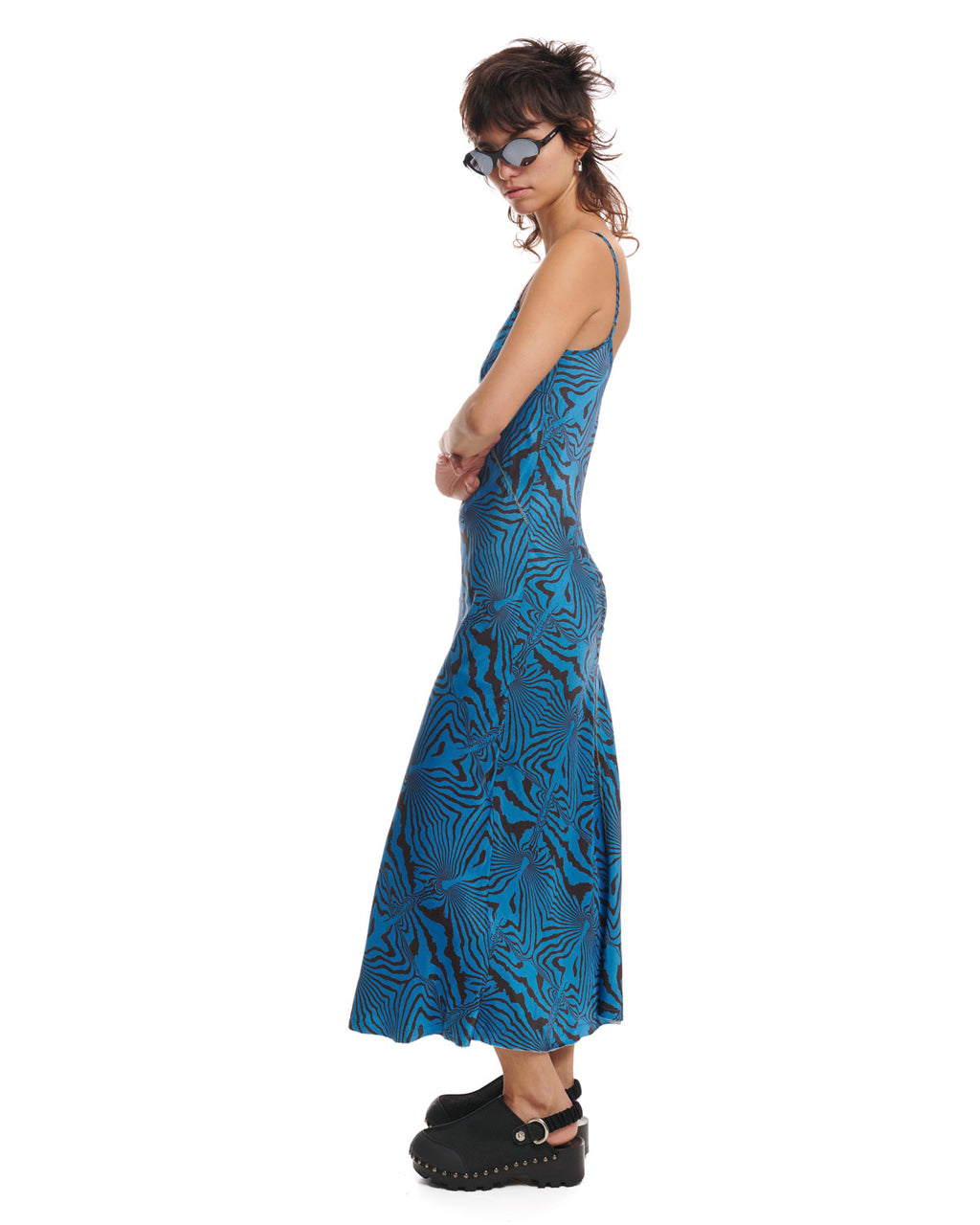 Warped Zebra Slip Dress - Blue 6