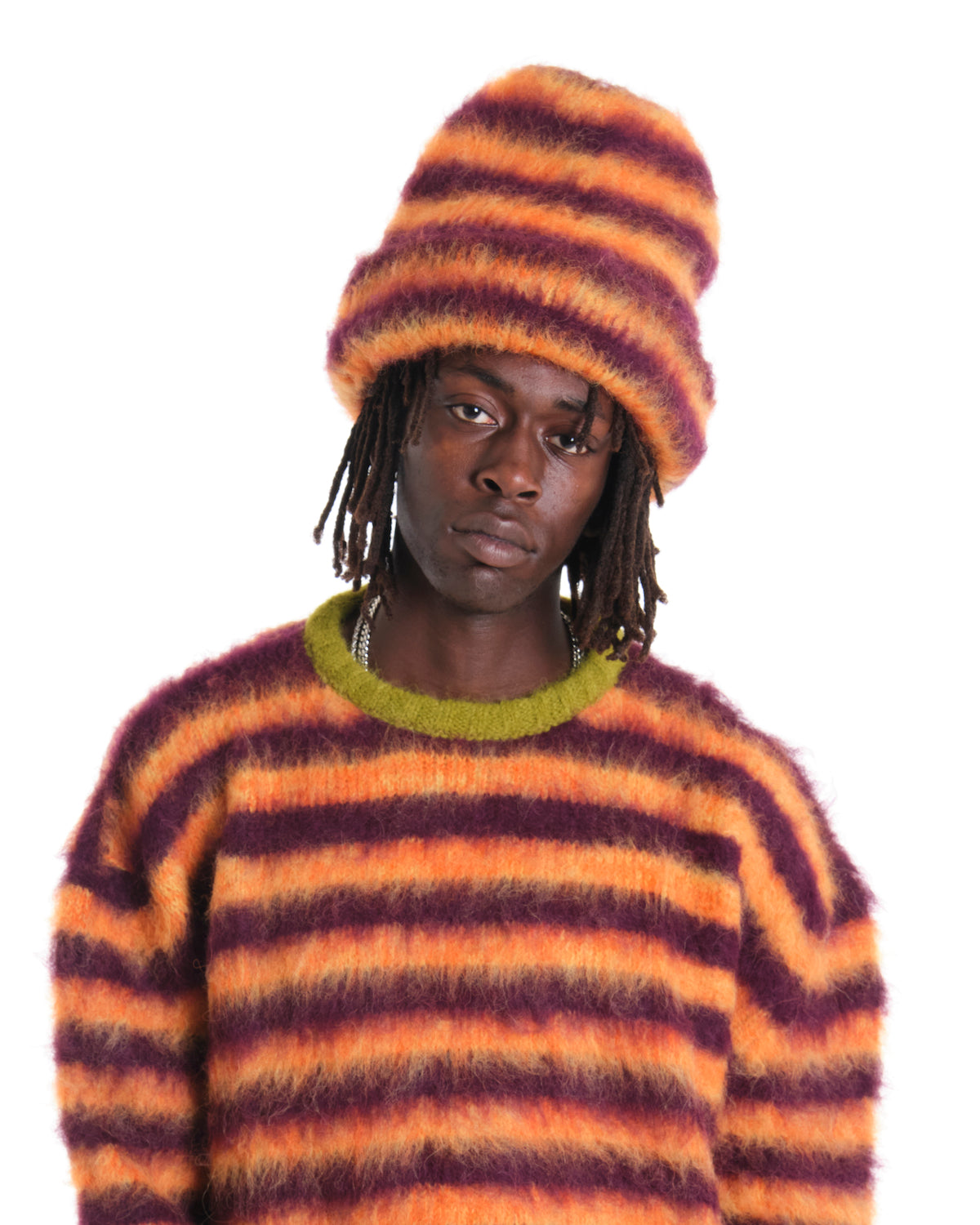 Boxy Stripe Knit Beanie - Orange Multi