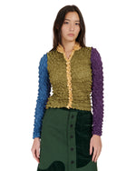 Blocked Bubble Shrink Button Up - Olive/Red 4